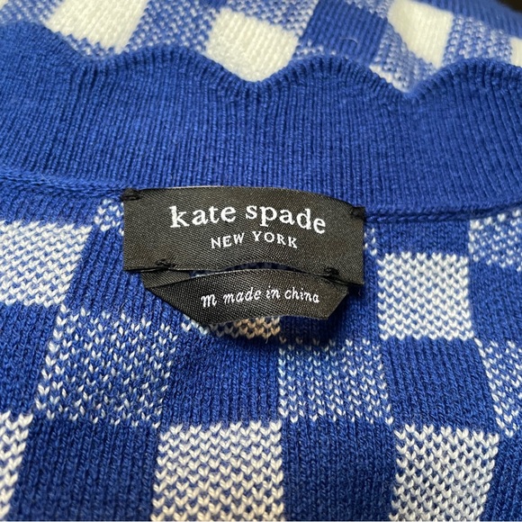 Kate Spade New York Blue Gingham Scalloped Trim Button Cardigan Size M - Picture 5 of 8